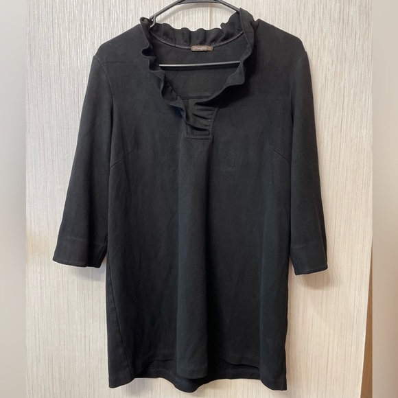 J. McLaughlin Black Durham Knit Ruffled Neck Top - Size Large - Picture 1 of 6